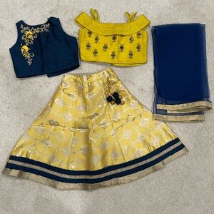 Fancy Blue & Yellow Lengha for Toddler Girls with 2 top styles!